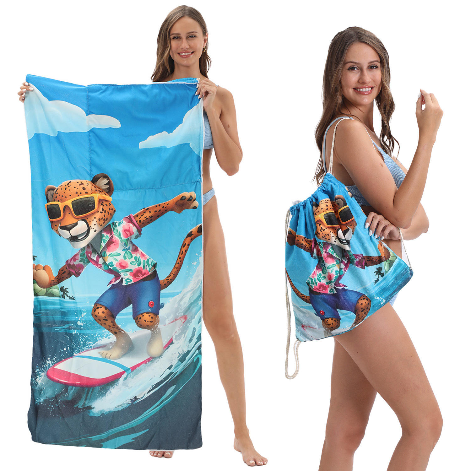 Foldable Beach Towel with Storage Bag 2-In-1 Towel