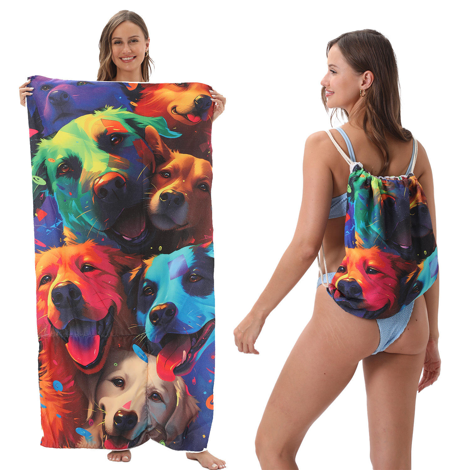 Foldable Beach Towel with Storage Bag 2-In-1 Towel
